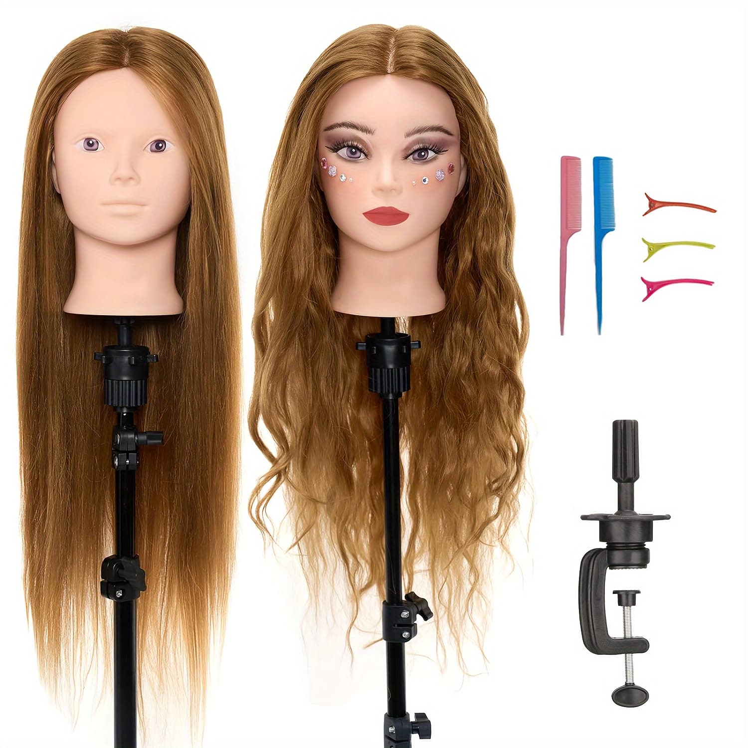 TEMU 28" Hair Doll Head With Straight Hair - Cosmetology Mannequin Head For Hairdressers (#27 Light Brown)