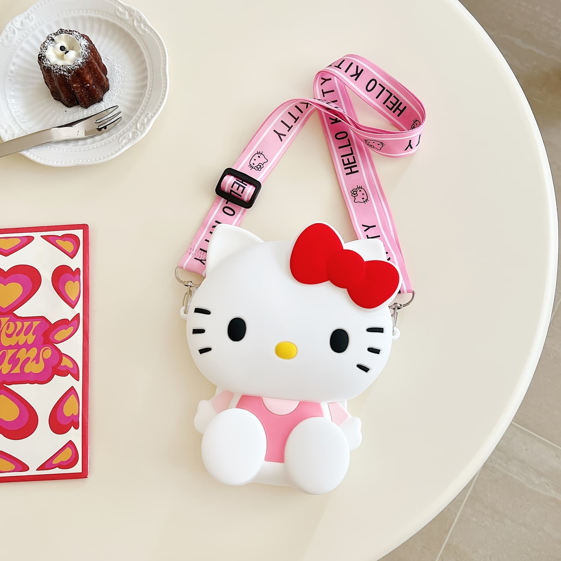 TEMU Hello Kitty Silicone Crossbody Bag Shoulder Strap With Zipper - Purse Shoulder Bag Coin Pouch Accessories , Gifts For Women Men