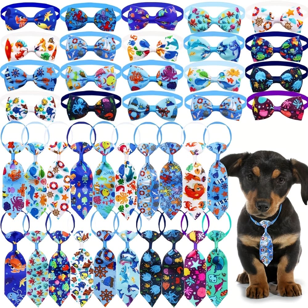 TEMU 10pcs Bow Ties 2025 Adjustable Pet Dog Bowties Collars Cartoon Animal Print Dog Neckties Pet Grooming Accessories For Dogs