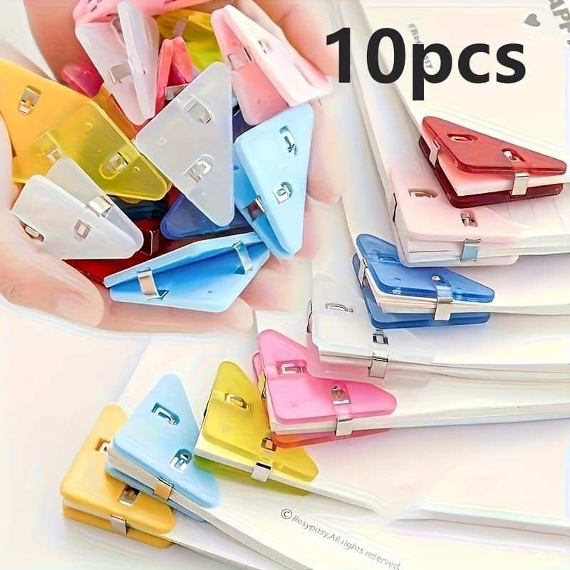 TEMU 10 Pack Corner Clips- Binder Clips For Books, Papers, Files, Snack Bags&journaling-plastic Document Clips With
