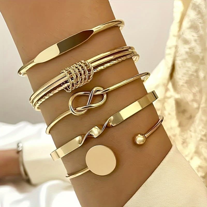TEMU 5pcs/set Women's Bracelet And Bangle Set Stackable Design Geometric Style Daily Wear Party Gift