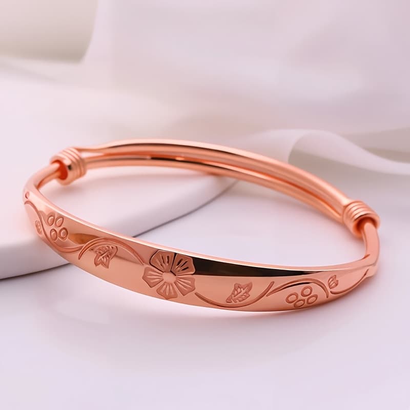 TEMU Elegant Bohemian Purple Copper Women's Bracelet With Floral Pattern - Vintage Style, Ideal For Daily Wear & Gifting, Perfect Valentine's Day Or New Year Present