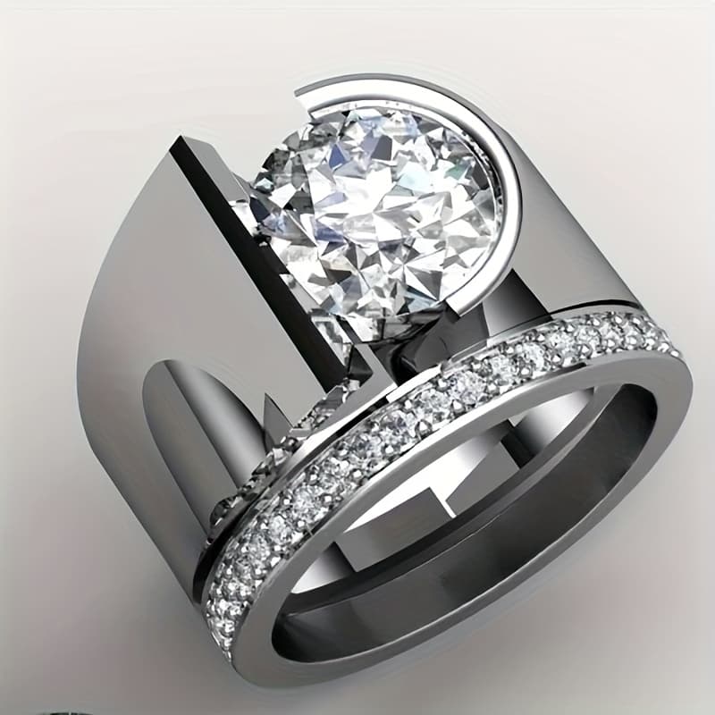 TEMU Stunning Ring With Large Square Artificial Cubic Synthetic Zirconia - Perfect For Daily Outfits And Parties()