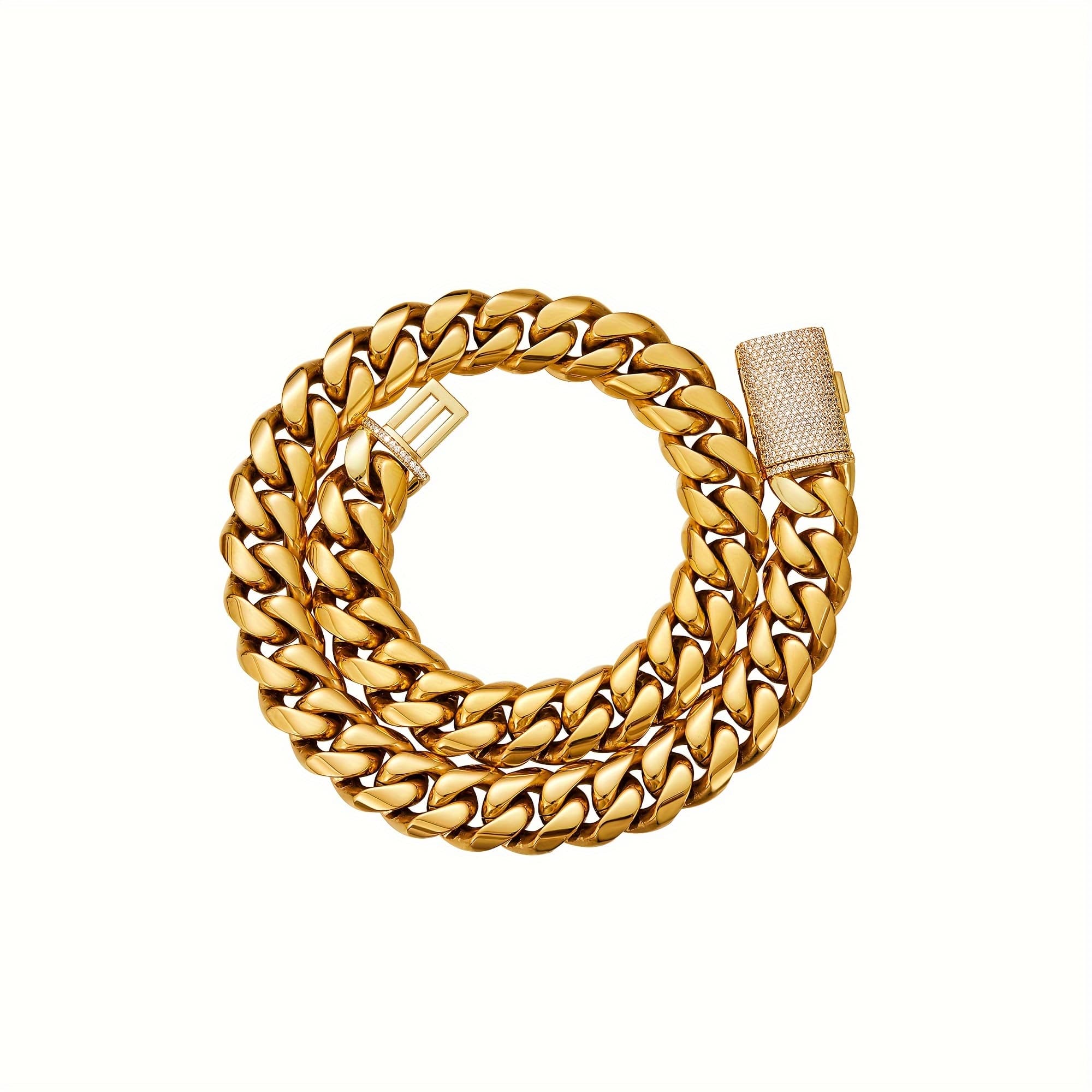 TEMU Men's Fashionable Golden Necklace With 304 304 Stainless Steel Cuban Chain