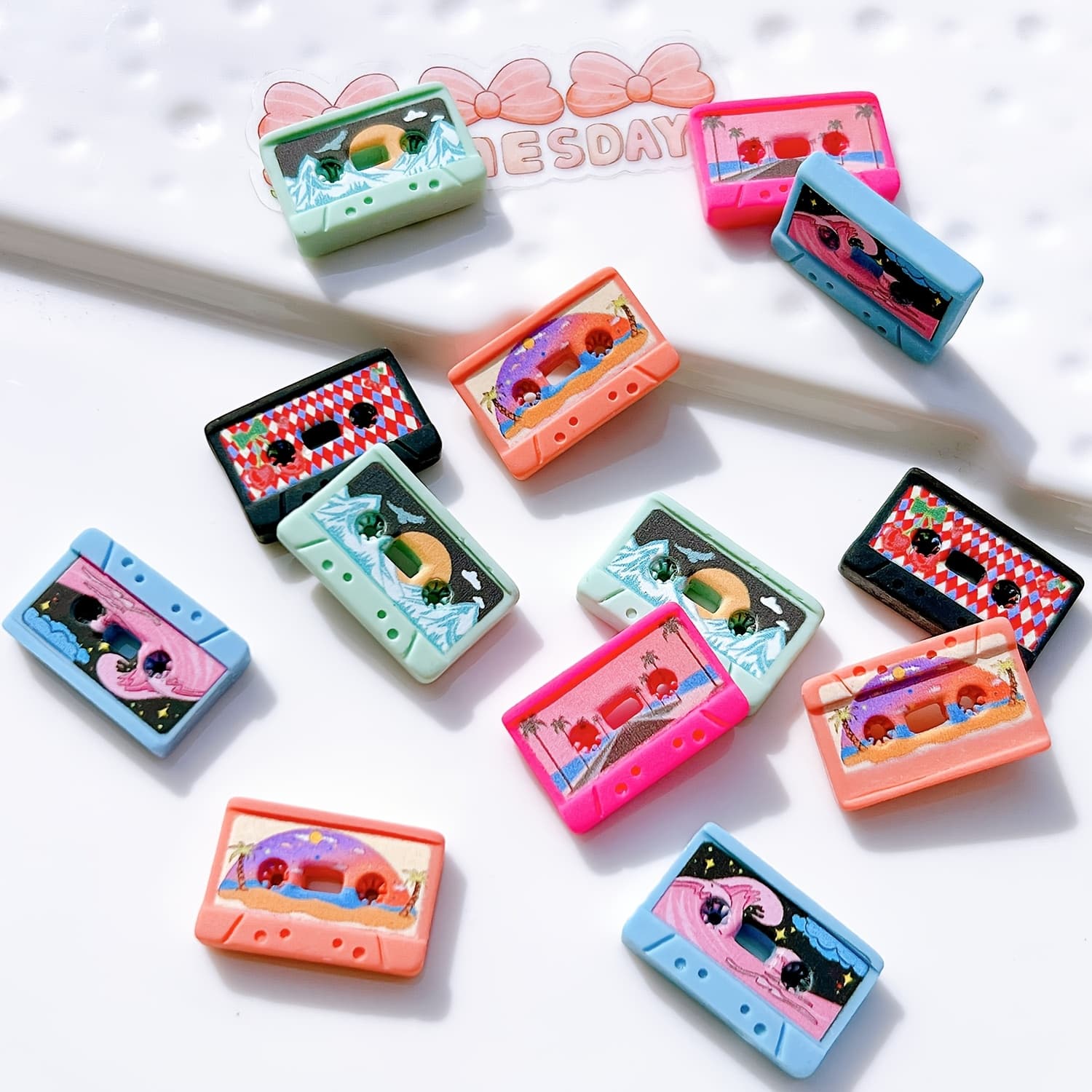 TEMU 40pcs Of Resin Mini Tape Hanging Decoration, Mixed Design, Used For Diy Phone Cases And Hair Clip Decoration, Handmade Accessories