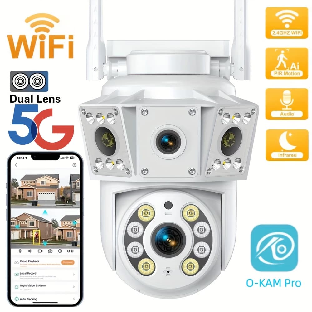 TEMU 6mp Wifi Security Camera, Dual Lens 2.4g/5ghz Wireless Camera, Video Surveillance For Home Security Cctv Monitor, Ai Human Tracking, Color Night Vision, 2 Way Audio, , (for Ios/ App