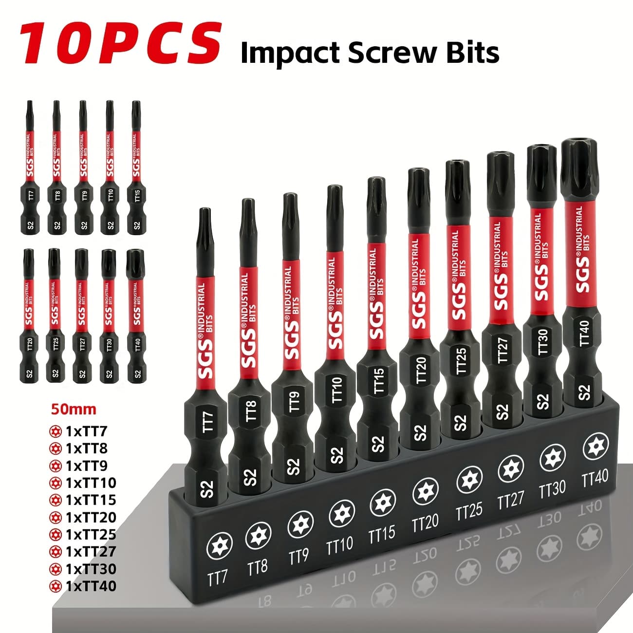 TEMU 10pcs Durable Torx Cutter Heads With And Without Holes With Magnetic Length 50mm (t7, T8, T9, T10, T15, T20, T25, T27, T30, T40) High-grade S2 Steel, 1/4" Shank, Screwdriver Drill Bit Set With