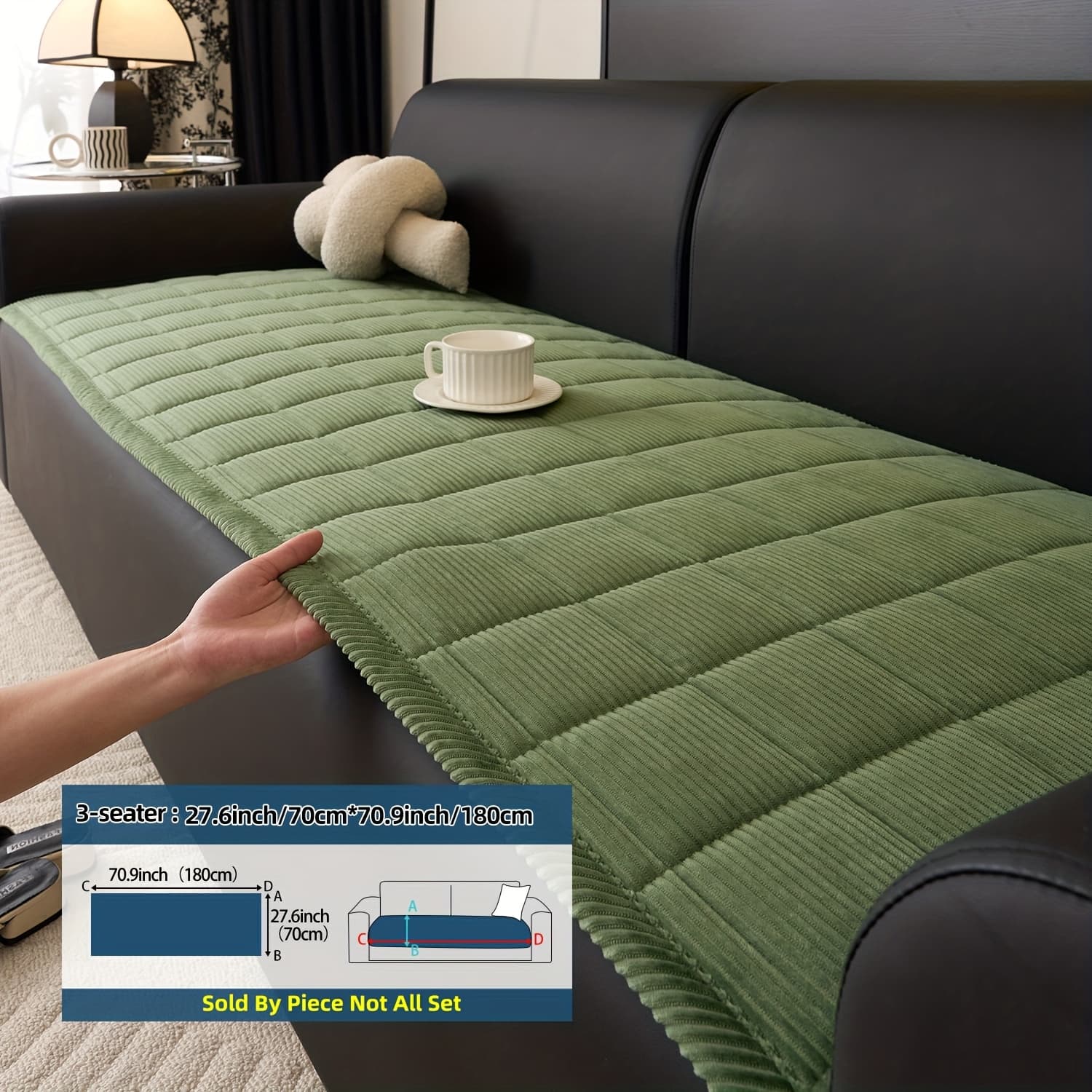 TEMU 1pc Corduroy Quilted Sofa Cushion Compatible For All Sofa Types (single/double/triple/) - Modern Bedspread-style Quilted, Soft Comfortable Anti-slip Cushion, Machine Washable Fill, Fit Sofa Pad