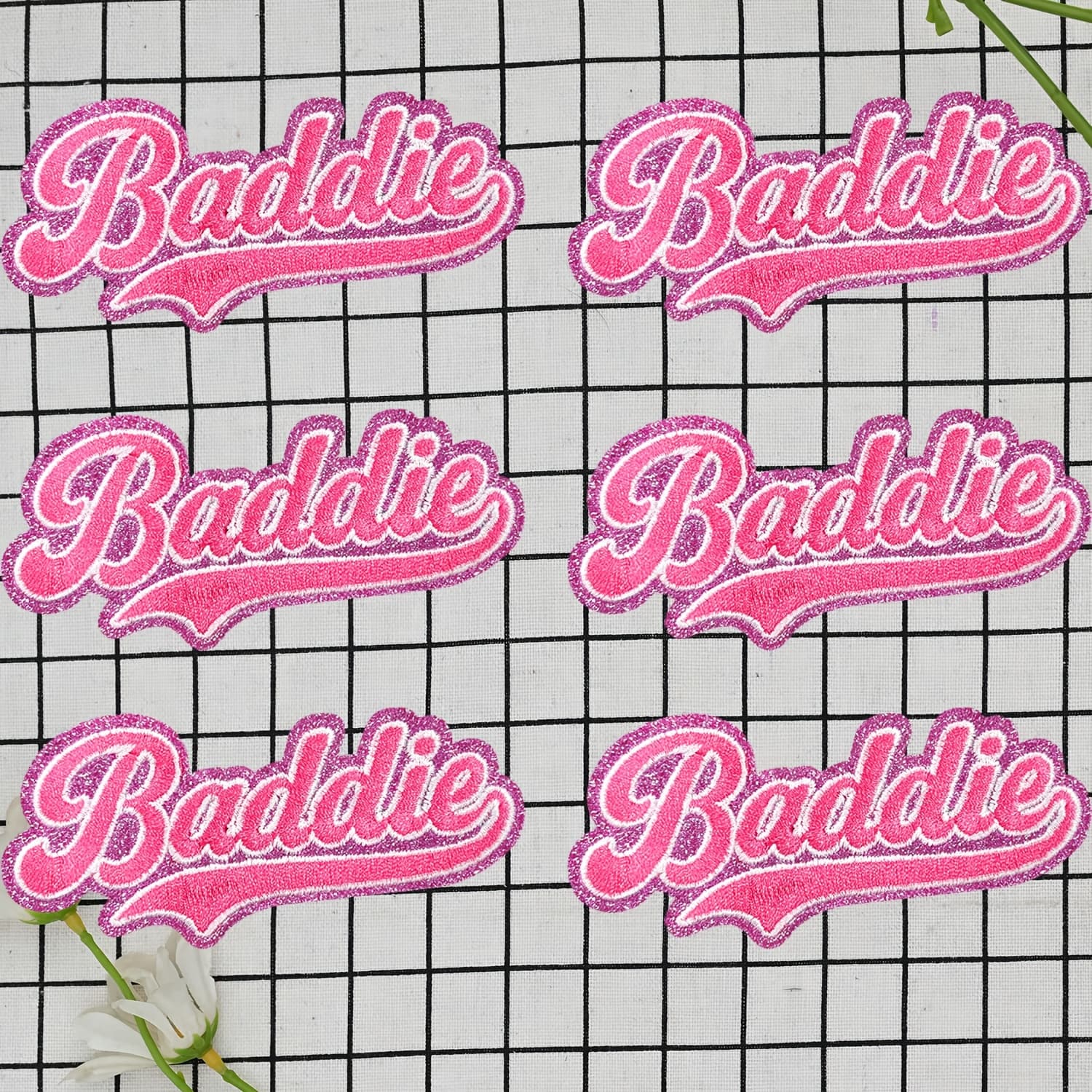 TEMU 6pcs Y2k Glitter Embroidery Patches Suitable For Diy Iron-on/sew-on - Bright For Hats, Jackets, Bags - Aesthetic Decorations For Small Business &