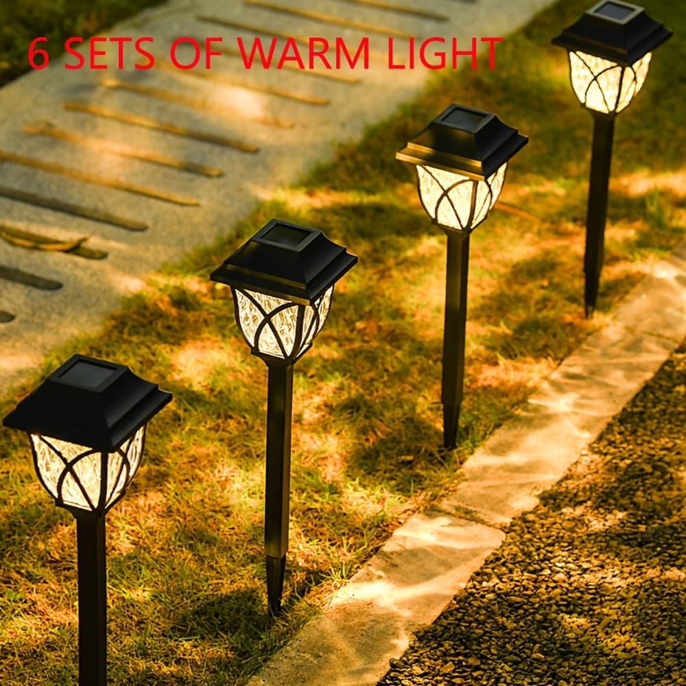 TEMU 6 Flashing Flame Led Street Lights, Solar Lights, Outdoor, Automatic Night Start, Suitable For Garage, Gate, And Courtyard, Landscape, Flowerpot, Garden Decoration