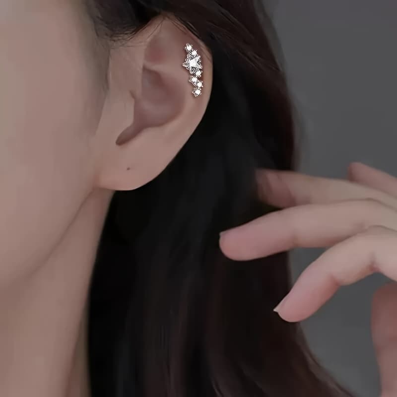 TEMU 2d Flat - 1pc Titanium Steel Meteor Flash Ear Cartilage Stud, Cute & Sexy , Screwed Fit, Ideal For Daily & Party Wear, Perfect Gift For Christmas & Valentine's Day