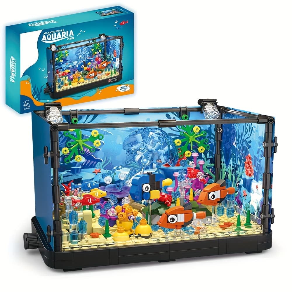 TEMU Fish Tank Building Block Set With Light, Aquarium, Marine Jellyfish, Building Block Toy For Home Decor