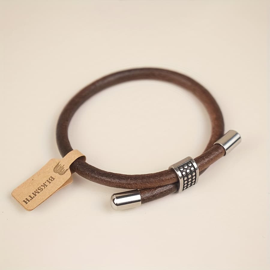 TEMU Blksmth 5mm Thick Genuine Cowhide Retractable Size Fashion Bracelet