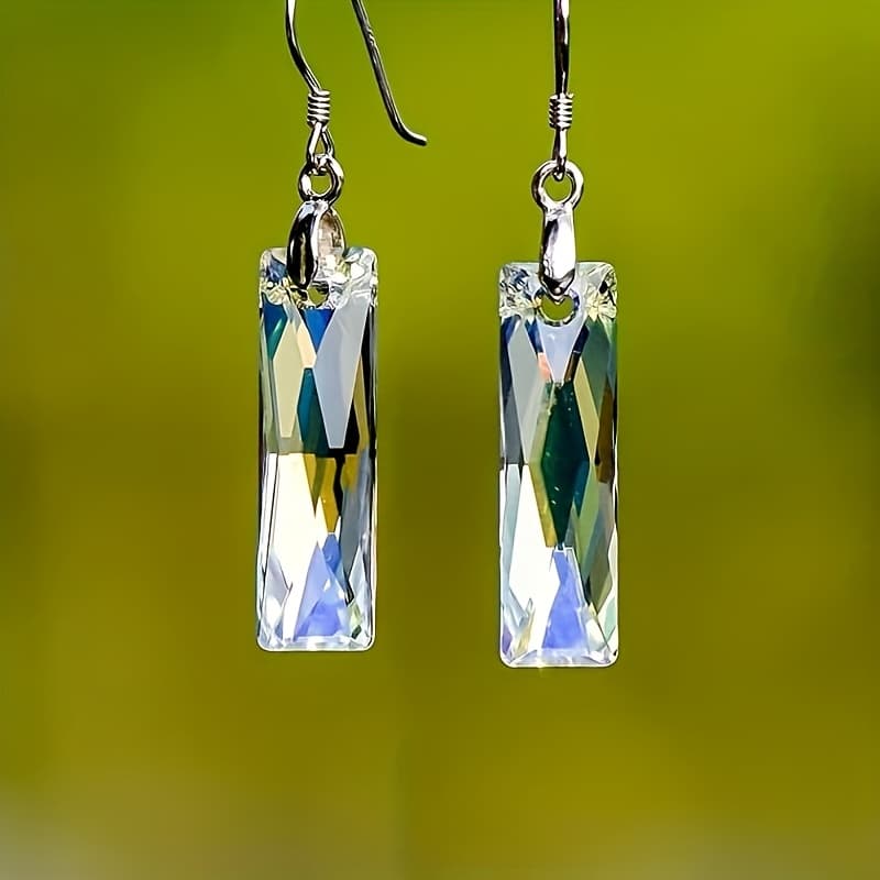 TEMU Hot-selling, Stylish And Simple Geometric Rectangular Artificial Crystal Shiny Pendant Earrings
