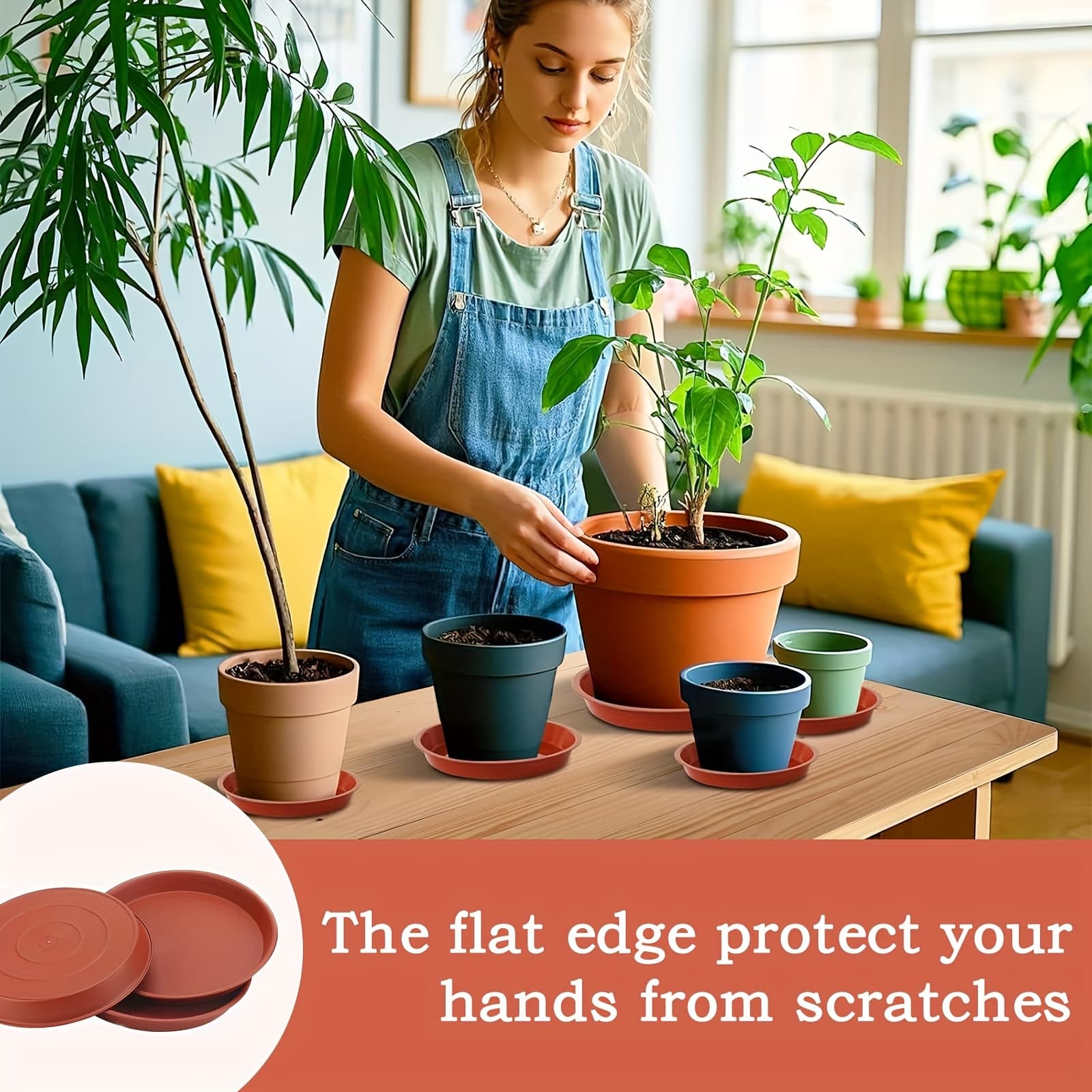TEMU Set Of 16 Plastic Plant Saucers - Elegant Clay-like - Circular Trays Ideal For Potted Plants And Flowers, Indoors And Outdoors, In 4 Sizes With 4pcs