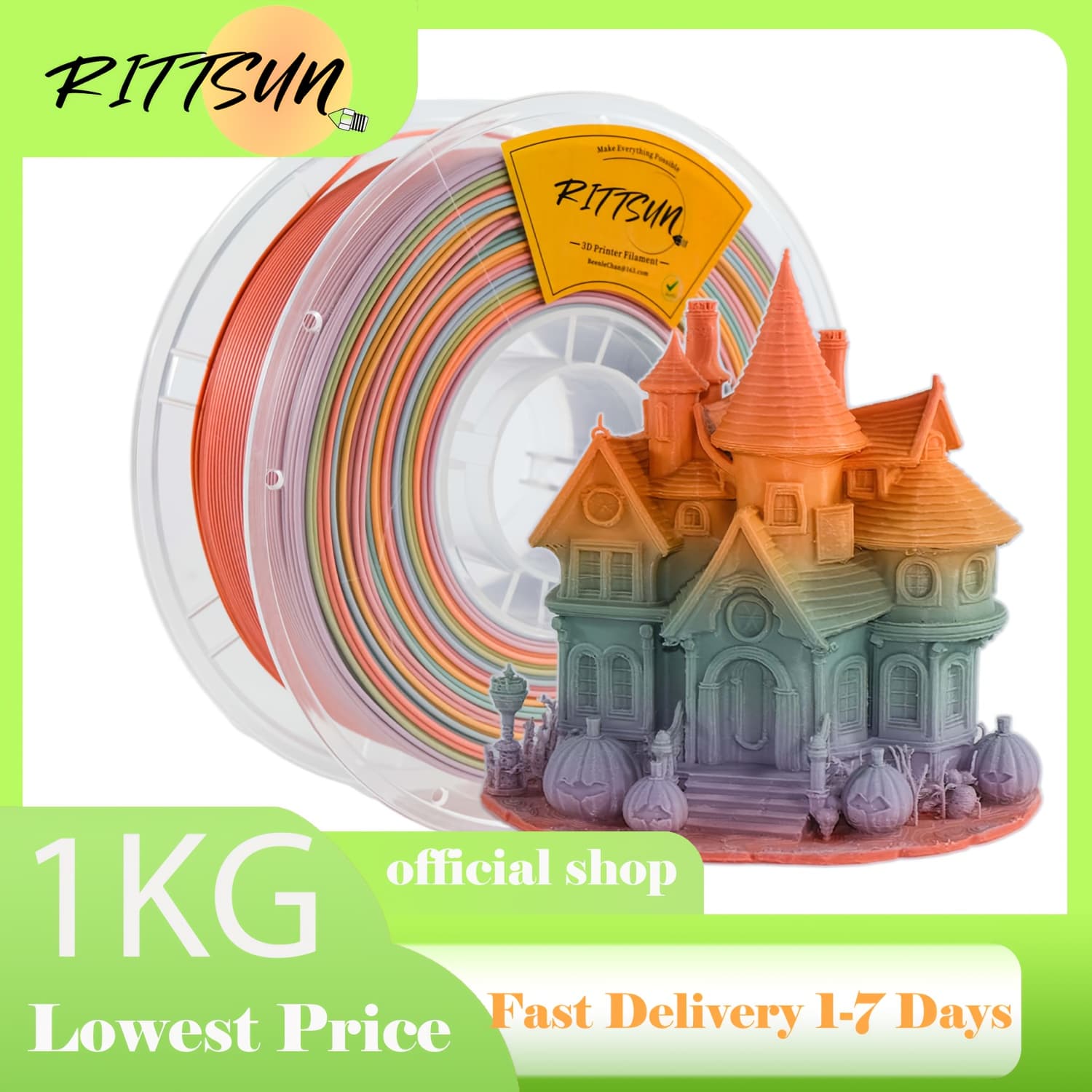 TEMU Rittsun 2.2lb Matte Rainbow 3d Printer Pla Filament 1.75 +/- 0.03mm, 3d Pen/3d Printer Matte Multicolor Filament Pla Spool, Macaron Rainbow