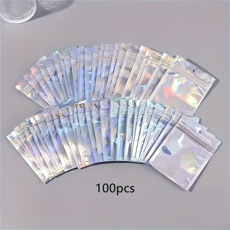 TEMU 50/100pcs Transparent Laser Color Jewelry Storage Bags For Small Business-perfect For Earrings, Necklaces, Bracelets, Rings, And More!