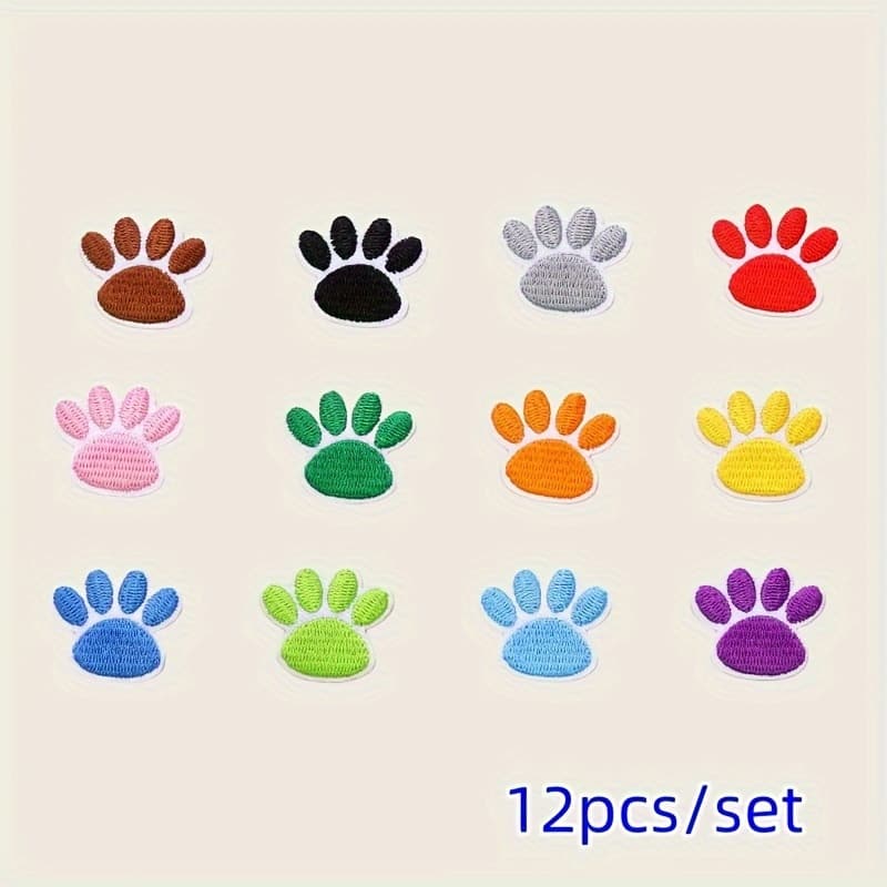 TEMU 12 Items, Paw Print Iron-on Patches For Embroidered Clothing, Jackets, T-shirts, Jeans, Backpacks, And Dog Paw For Sewing Bags And Clothing Badges