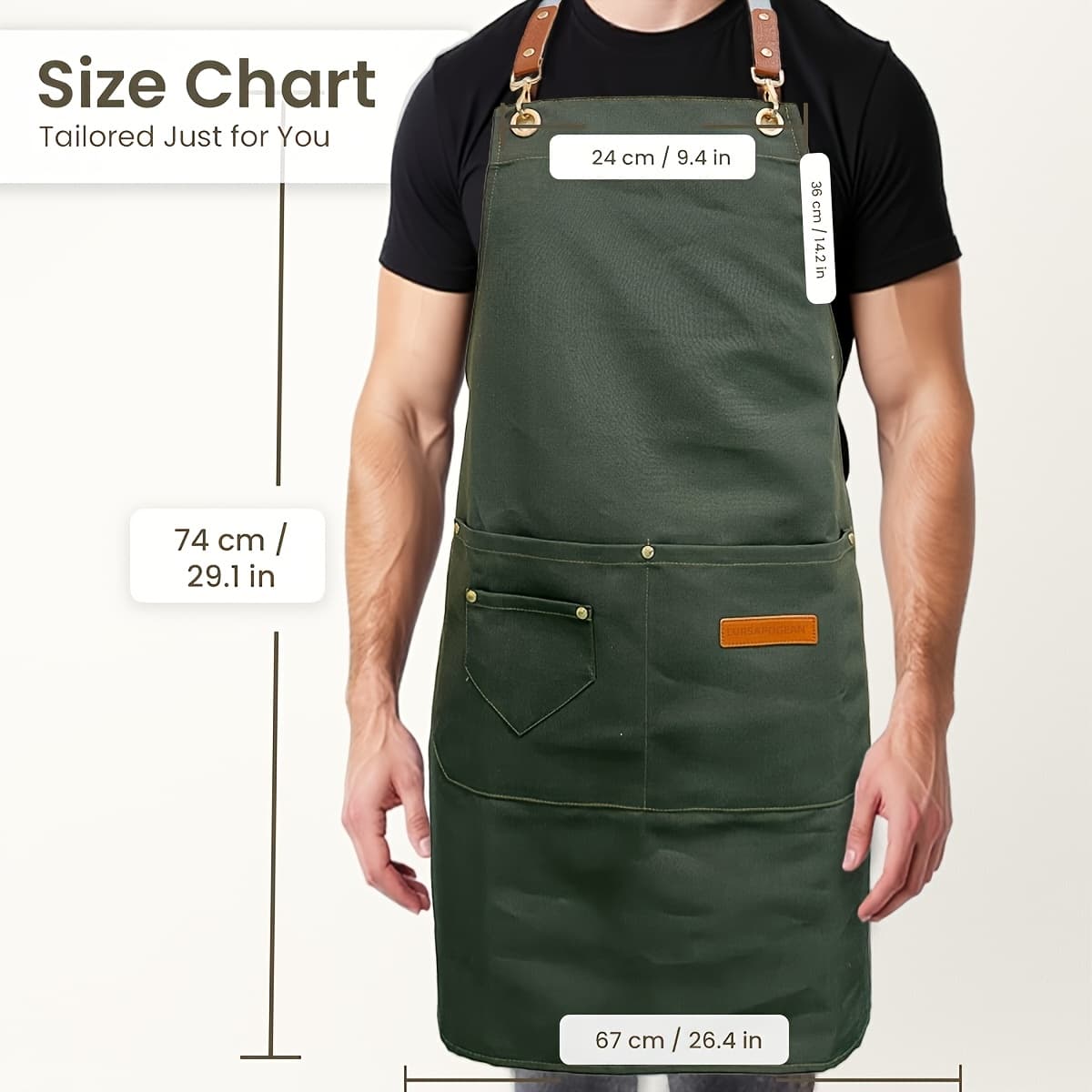 TEMU Vintage Utility Work Apron For Men - Heavy-duty Carpenter Style With Multi- - Professional-grade Adjustable Apron For Woodworking, Coffee Brewing, Barber Shops & Gardening
