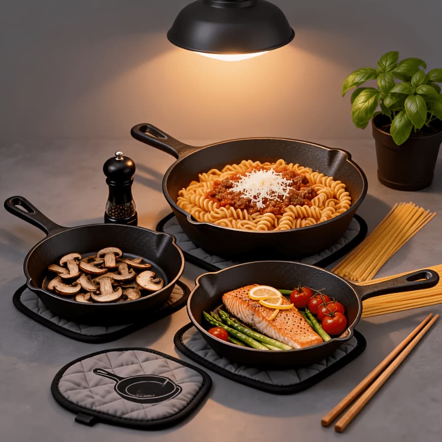 TEMU 3pcs Heavy-duty Cast Iron Pan Set (6"/8"/10") - Pre- Round Cookware With Stovetop & Heat Distribution, Black Pans For Searing, Frying - Ideal For Searing Steaks, Breads, Pastries