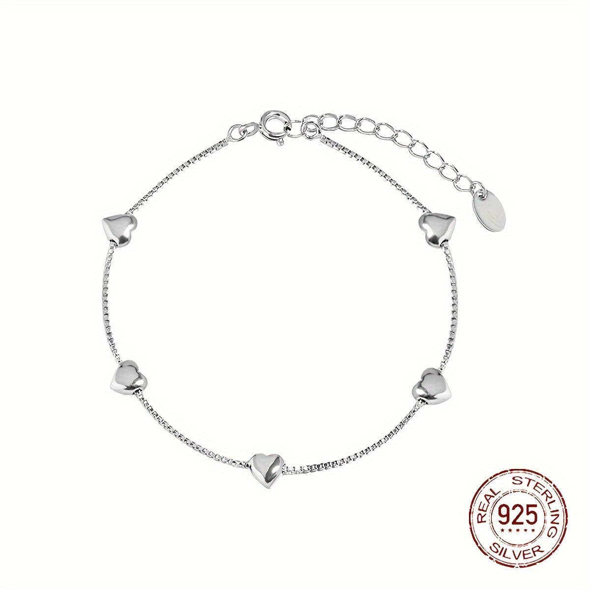 TEMU 925 Sterling Silver Heart-shaped Ankle Chain, Creatively Smooth, Elegant And Simple, A Birthday Gift For / Mothers, Valentine's Day Gift