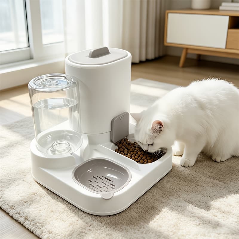TEMU Cat Feeder And Water Dispenser, 2in 1 Automatic Pet Waterer Detachable Stainless Steel Food Bowls Set Pet Food Storage For Small Dog Puppy Cat Easy Clean (grey)