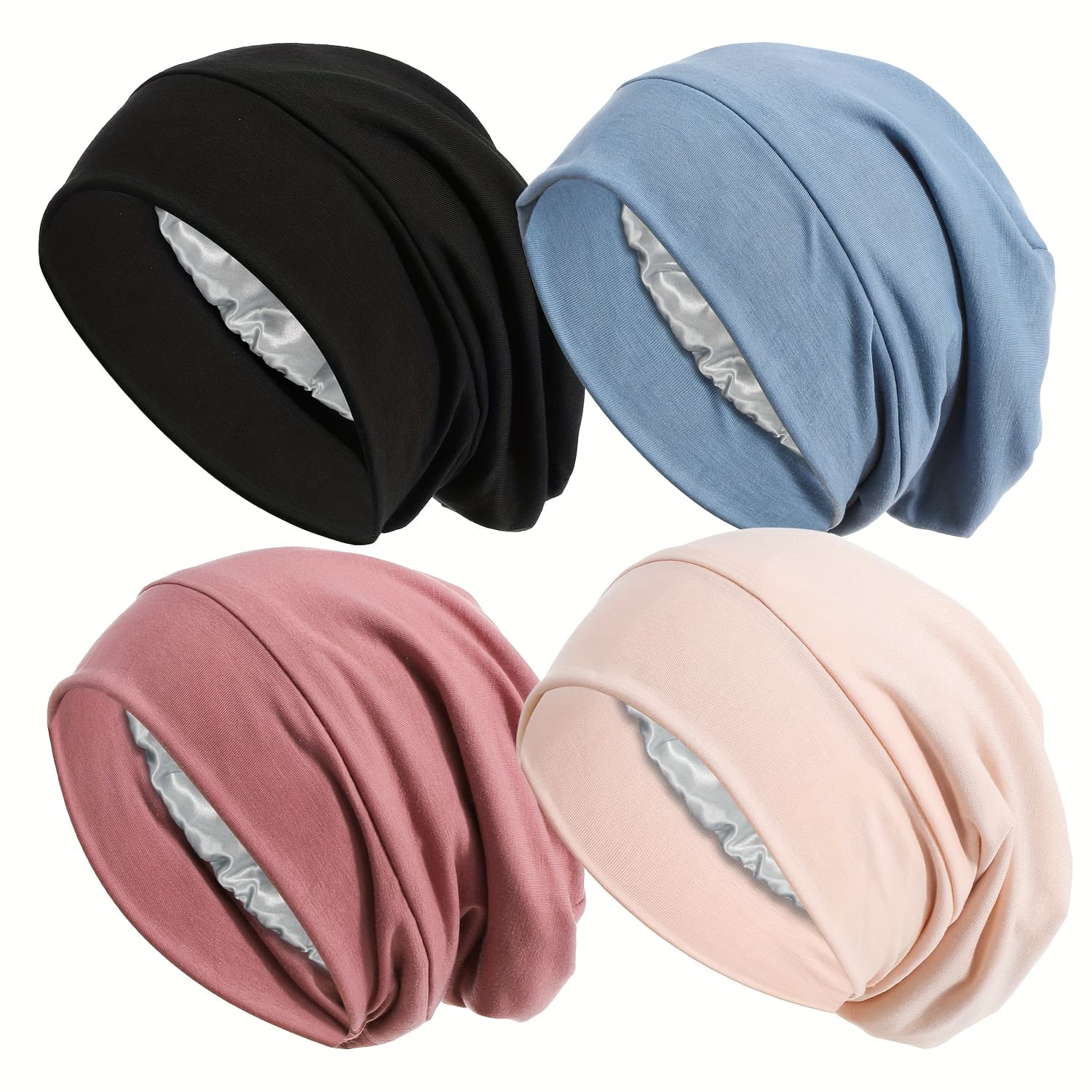 TEMU 4pcs Lining Turban Hat Sleep | Chemo Hat Beanie Headwrap Hair Loss Bonnet For Women