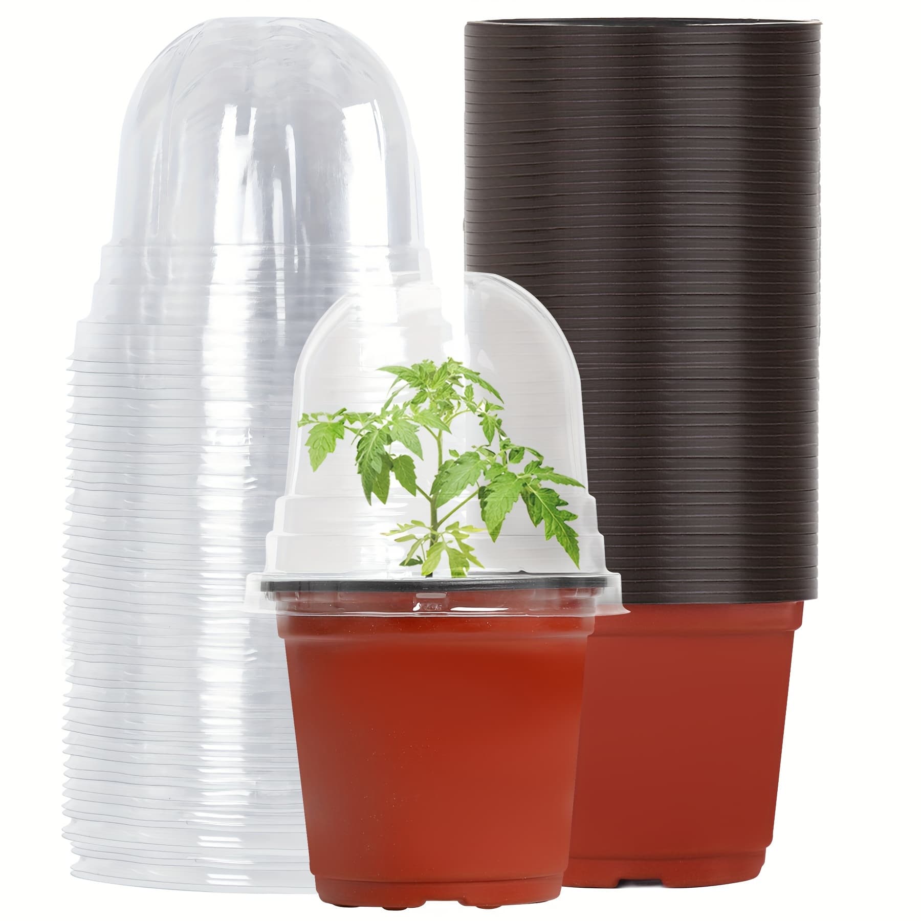 TEMU 60 Packs, Plant Nursery Pots With Humidity Domes, 60 Sets 4 Inch Soft Nursery Pots (60 Pots And 60 Clear Lids), Seed Starter Pots Small Planter Containers With Drain Holes
