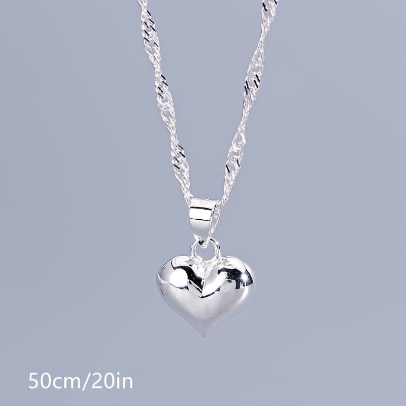 TEMU Elegant And Minimalist Heart-shaped Pendant Necklace, Silvery, Y2k Style Twisted Chain, Versatile Fashion Accessory Suitable For And Gift-, Valentine's Day.