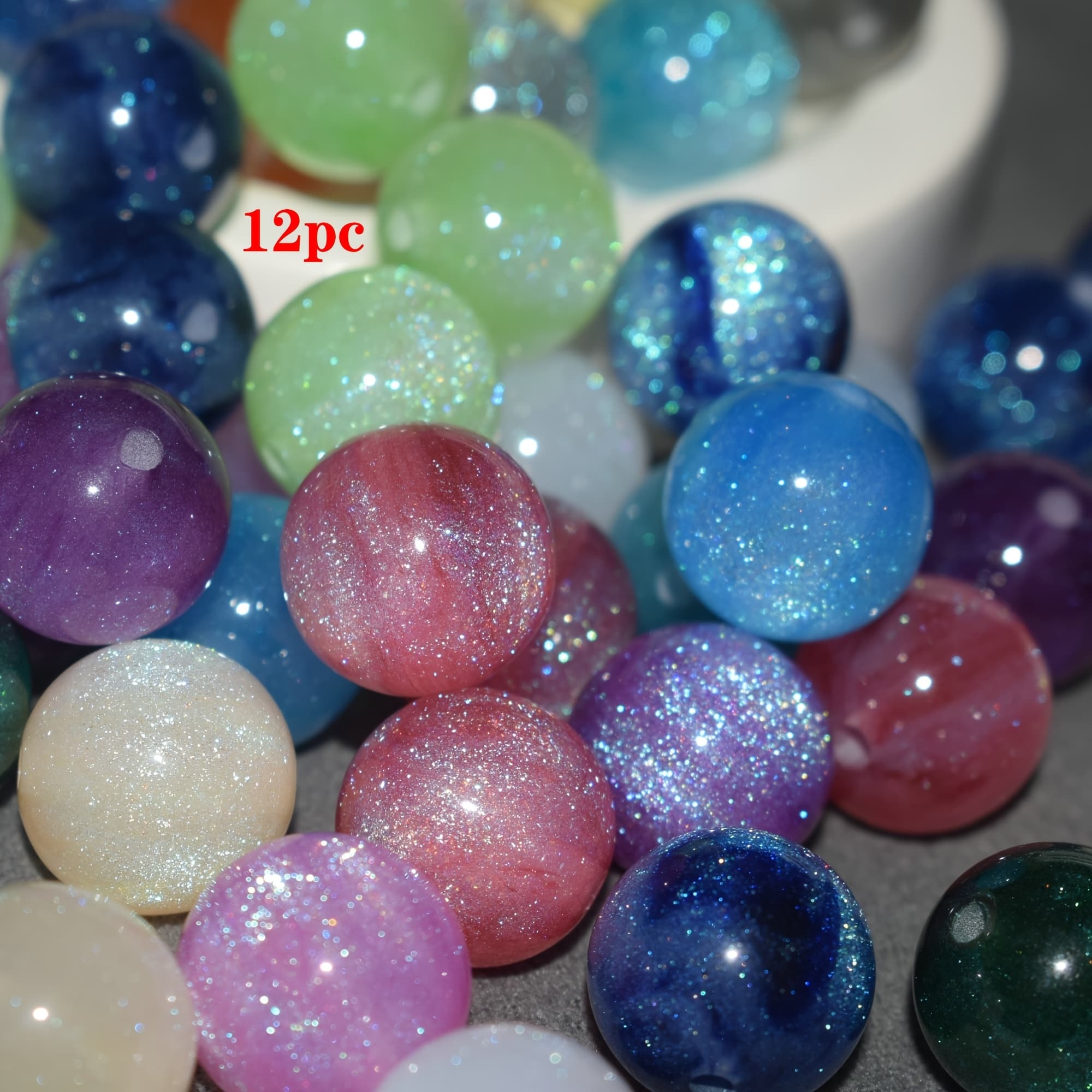 TEMU 12pcs 16mm Shiny Resin Beads - Multicolor Diy Craft Beading Supplies Suitable For Jewelry Making, Necklace, Bracelet, Earring & Hair Accessories - Decorative Beads For Holiday Gifts (12 Beads)