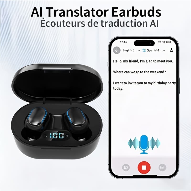 TEMU Ai Translator Earbuds, Bluetooth 5.4 Wireless Headphones, 156 Languages Real-time Translation, Enc Noise Cancelling, Low Latency, Led Display, For Travel & Business