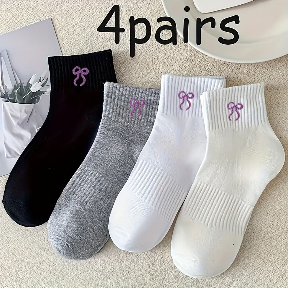 TEMU 4 Pairs Women's Cute Cartoon Pattern Ankle Socks - Soft Breathable Short Socks With Random Print Designs, Hand Wash Only, Assorted Colors For Casual & Lounge Wear, Cute Socks, Breathable Fabric
