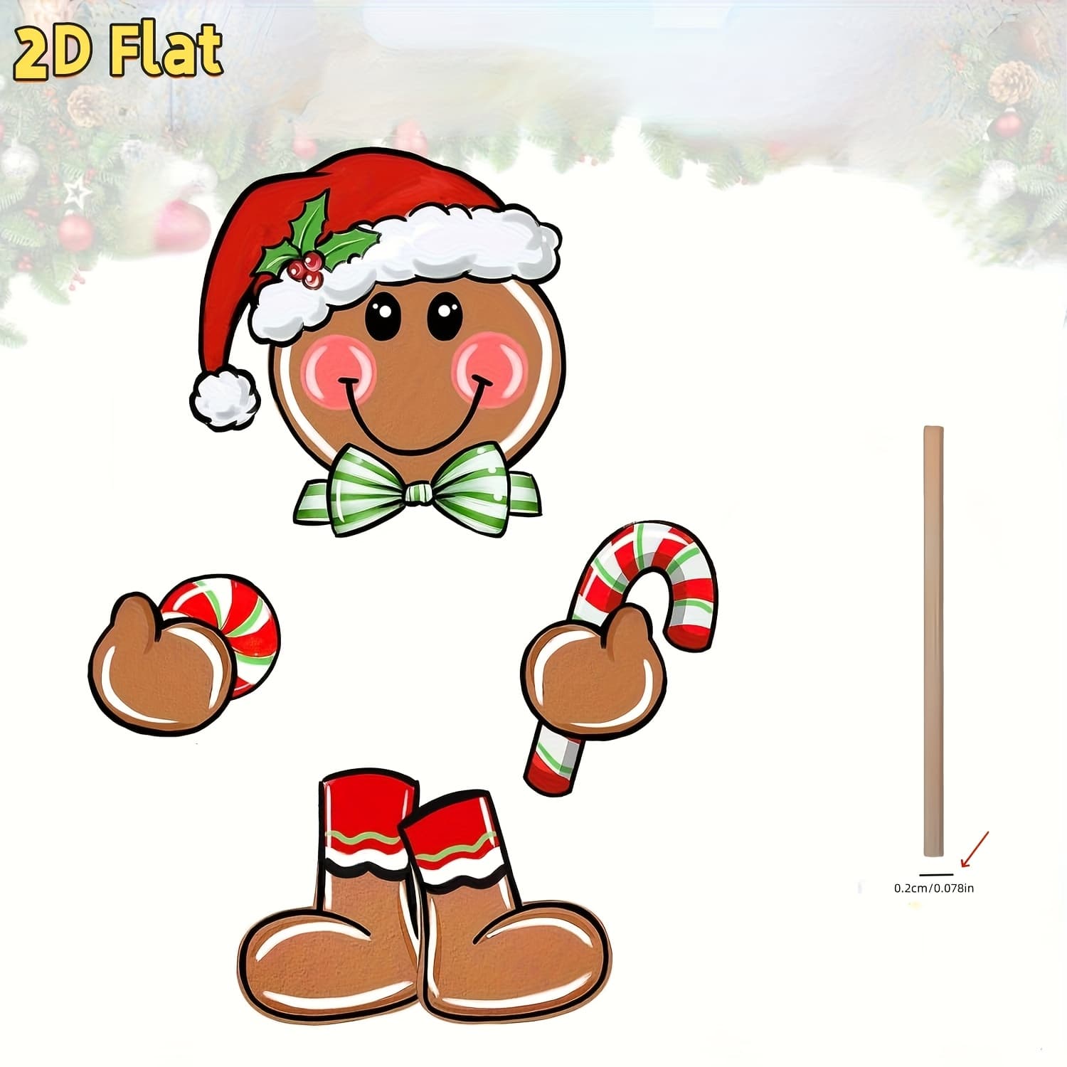 TEMU 1 Set Christmas Gingerbread Man Tree Topper And Limbs, Santa Hat, Peppermint Ornaments - Plastic, No Required, Festive Decor For Xmas Party Supplies