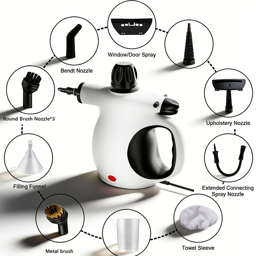 TEMU 1050w High-temperature Handheld Steam Cleaner - 12pcs Accessory Set - High-pressure Steam Cleaner For Home, Kitchen, Car & Upholstery - Natural Surface Cleaningamerican
