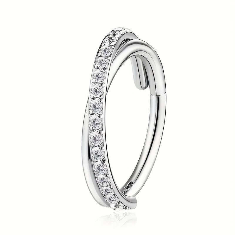 TEMU 1pc 16g Elegant Hinged Nose Ring, Inlaid With Sparkling Cz Oxidized Stone - Chic Stainless Steel Cartilage Piercing Jewelry, Twisted Design Suitable For Casual Wear Or Gift , Nose Jewelry