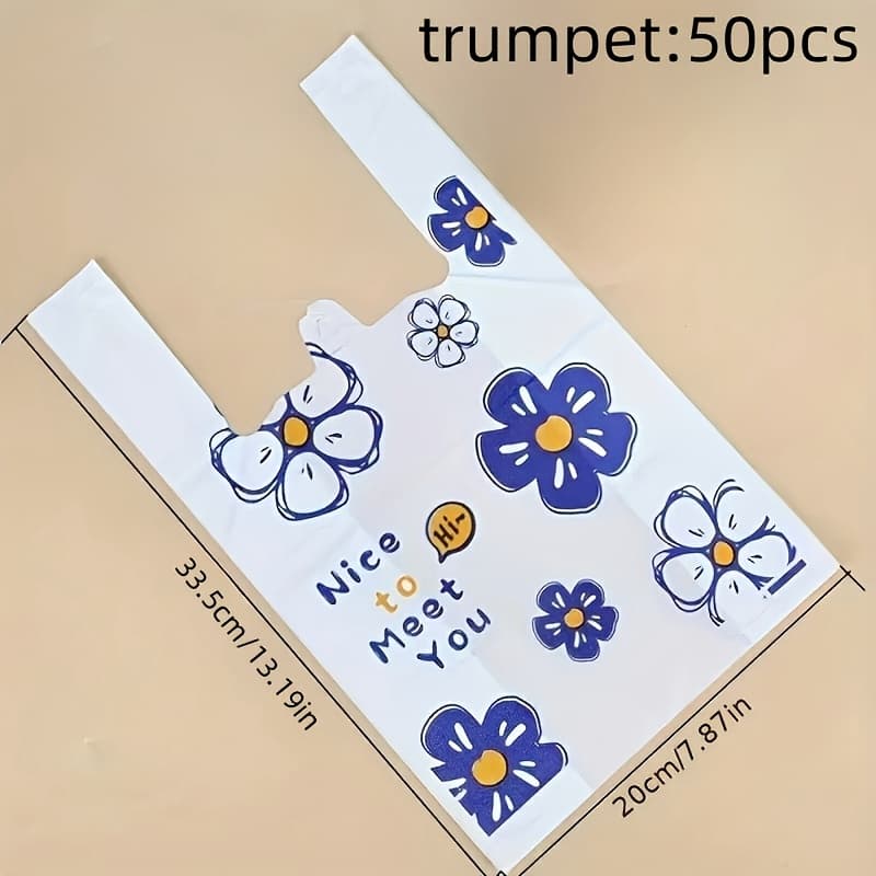 TEMU 50pcs Thick Disposable Handbag - Durable Plastic Shopping And Gift Bag, Suitable For Home, Kitchen, And Retail Use, Jewelry Display And Packaging Supplies