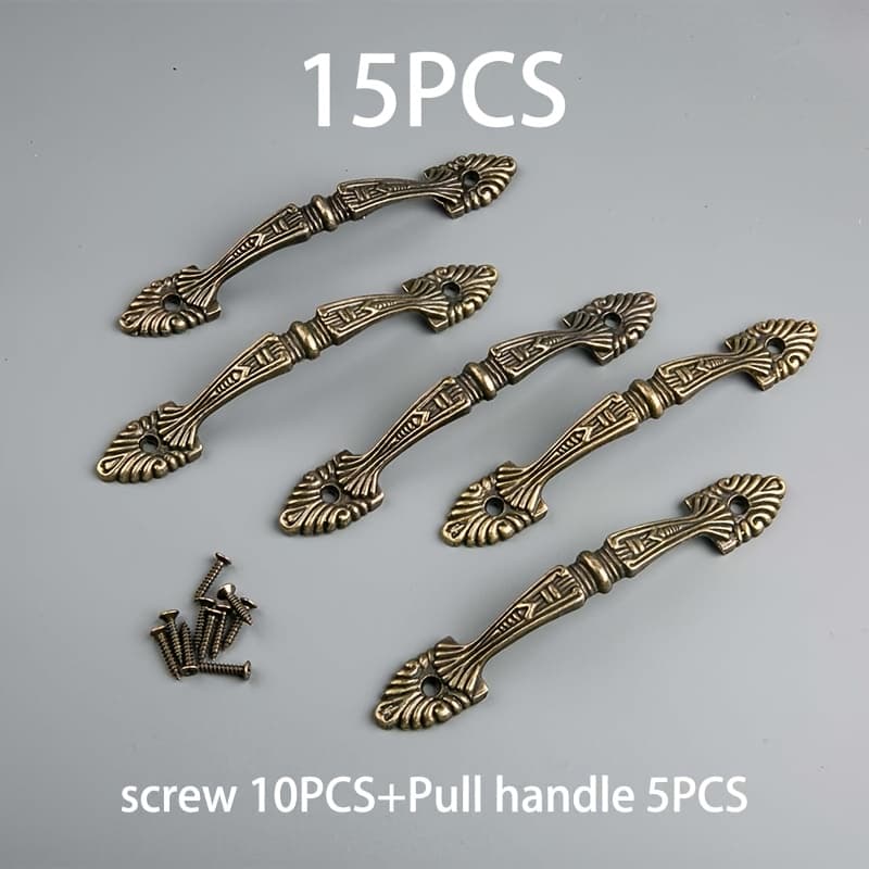 TEMU 15pcs Antique Bronze Bridge-style European Handles, European Antique Bronze Handles, Carved Cabinet Handles, Wardrobe Shoe Cabinet Drawer Hardware Handles