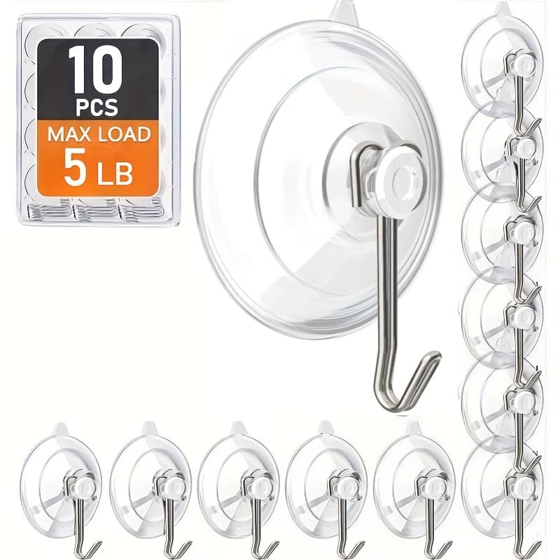 TEMU 10pcs Multifunctional Suction Cup Hook- Load, Traceless, Reusable And Removable Stainless Steel-ideal For And -shower Hook, Kitchen Organizer, Glass/window Hook, Utility Hooks