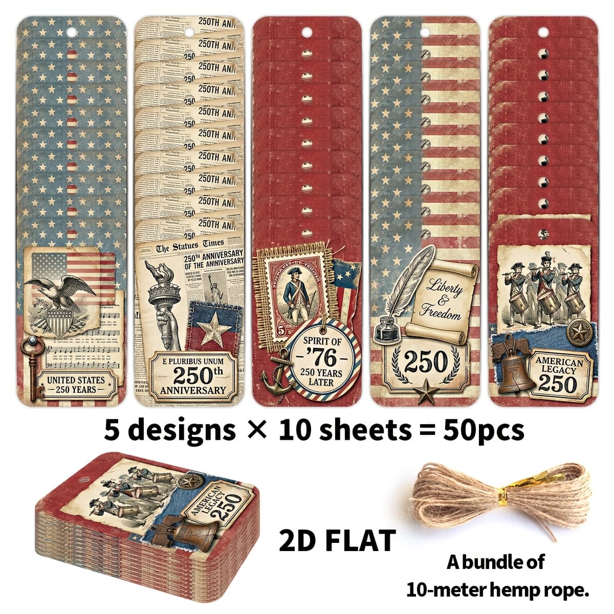 TEMU Set Of 50 Retro-style American Anniversary Gift Tags Featuring Hemp Rope, Ideal For Day Decor, Gift Wrapping Labels, Scrapbooking, And Party Favors