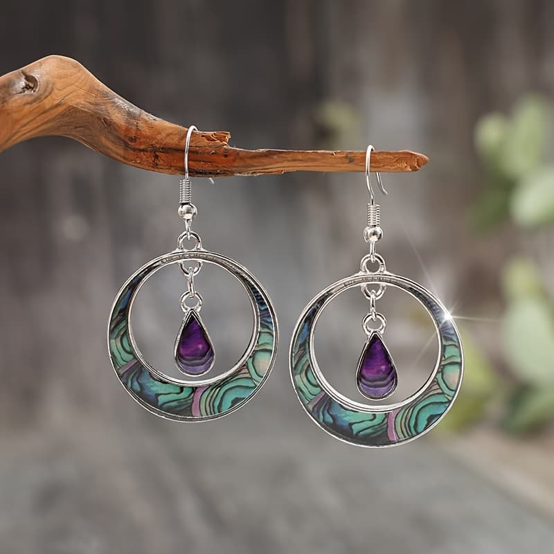 TEMU Vintage Bohemian Style Teardrop Dangle Earrings With Colorful Patterned Enamel -everyday Earrings|teardrop Dangle Earrings|dangle Earring