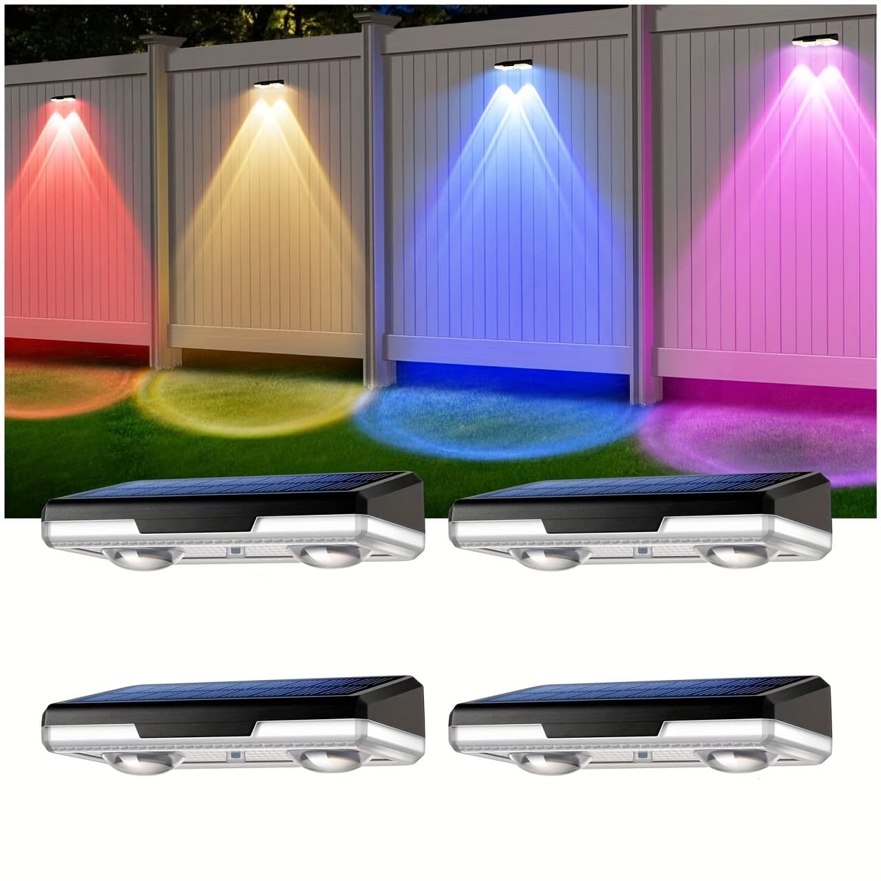 TEMU 4/8pack Solar Fence Lights Outdoor, 9 Solar Powered Step Lights, Warm White Rgb Color Changing, Led Lighting Pathway For Outside Patio Garden Backyard Porch Yard