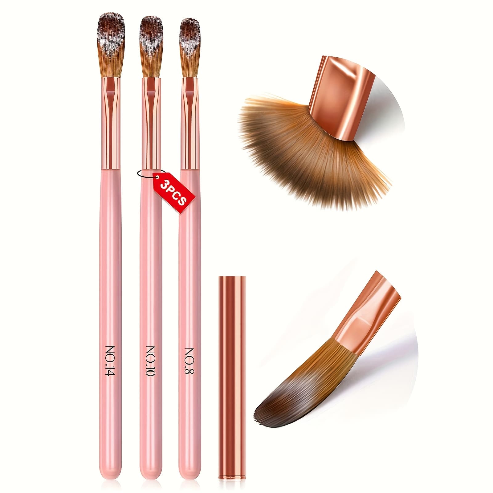TEMU 3pcs Acrylic Nail Brush Set, Size 8/10/14 Acrylic Nail Brush For Acrylic Application, Professional Acrylic Powder Brush For Acrylic Powder Unapplied, Nail Extension, 3d Nail Sculpting