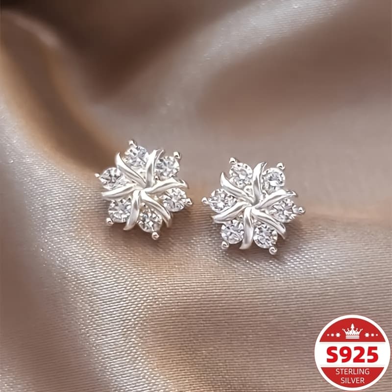 TEMU 2pcs 925 Silver Snowflake Earrings, Ear Hole Earrings For Women, Small And Elegant, High-end Earrings