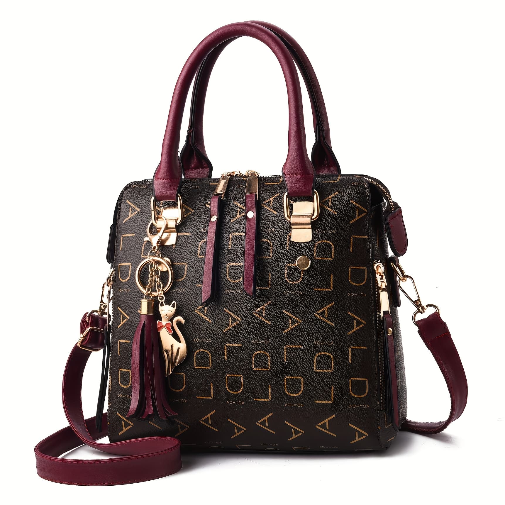 TEMU 1pc Ladies Fashion Crossbody Bag, Zipper Closure Shoulder Handbag, Polyester Lining, Colorful Monogram Print On , Casual Ladies Purse,