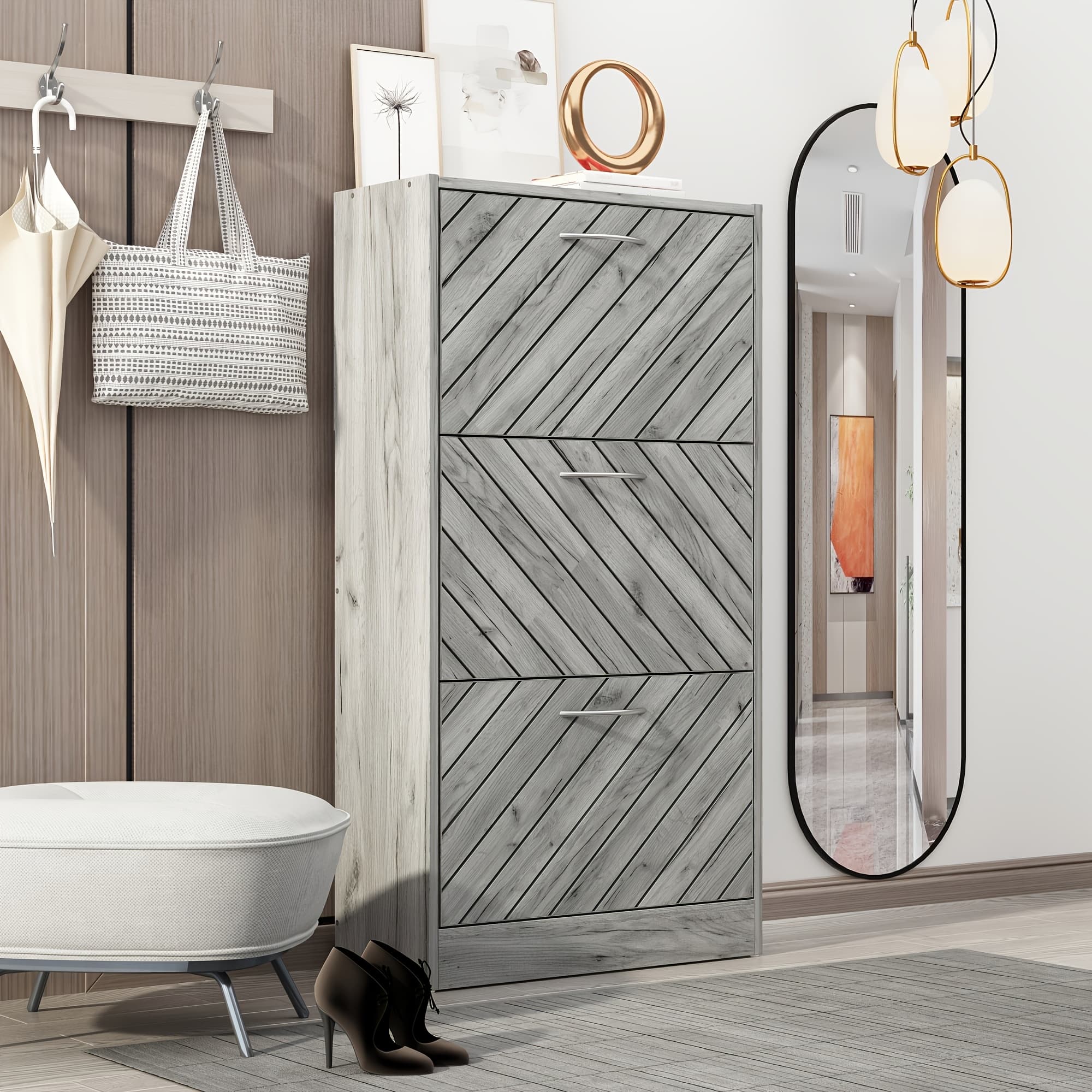 TEMU Modern Shoe Cabinet With 3 Flip Drawers, Shoe Storage Organizer With Doors, Shoe Storage Up To 18 Pairs, For Living Room, , Hallway
