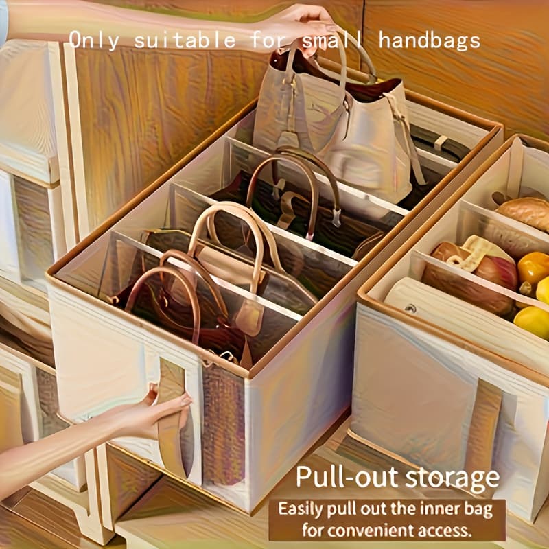 TEMU Elegant White Multi-compartment Organizer Bag With Transparent Window - Foldable Handbag Suitable For Shoes, Accessories & - Space-saving Dresser & Wardrobe Storage, Durable Divider
