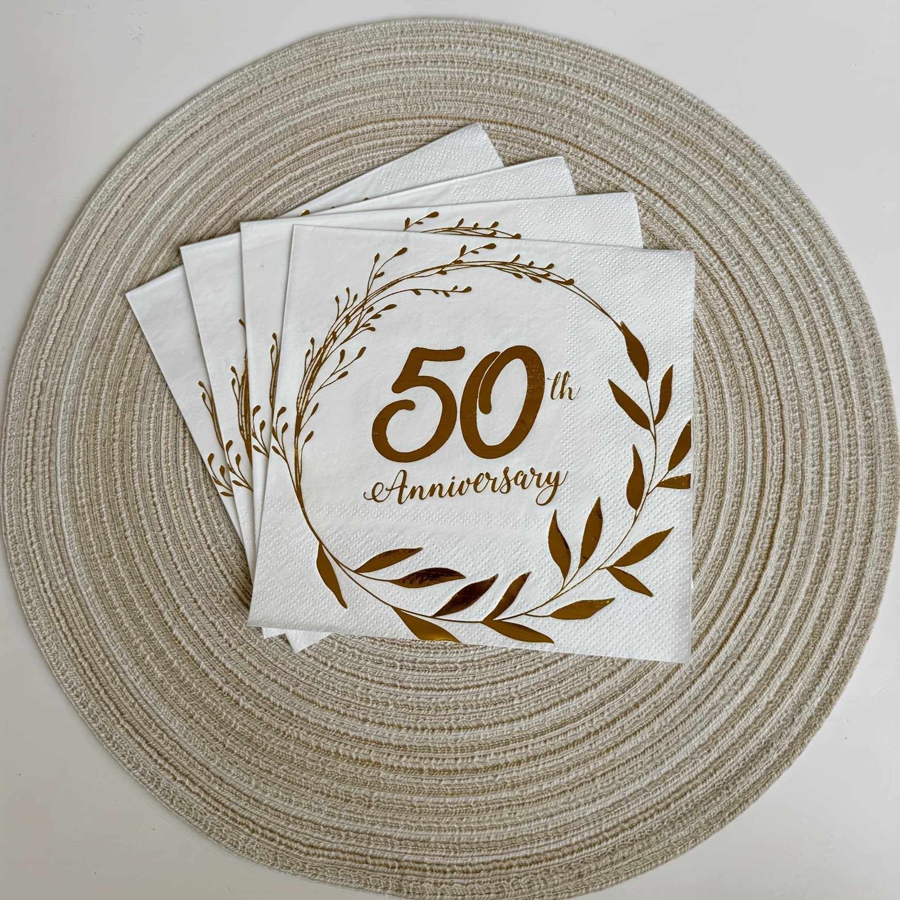 TEMU 50th Anniversary Napkins In A 32-pack For Wedding Party Favors And Decorations, Featuring White And Golden