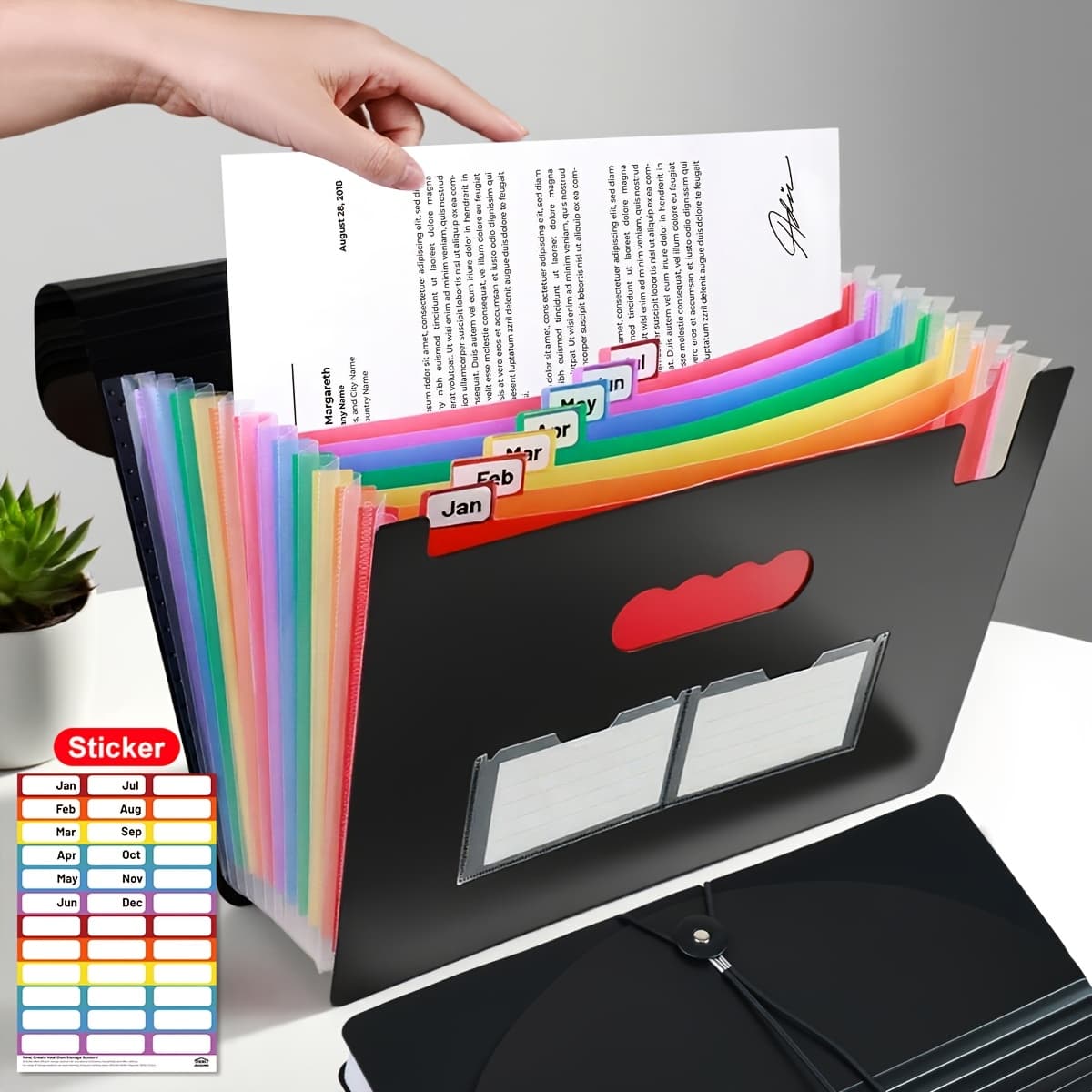 TEMU Accordion File Organizer, 13 Pockets Expanding File Folder, Portable Monthly Paper Bill Tax Receipt Organizer, Letter A4 Size Document Holder With