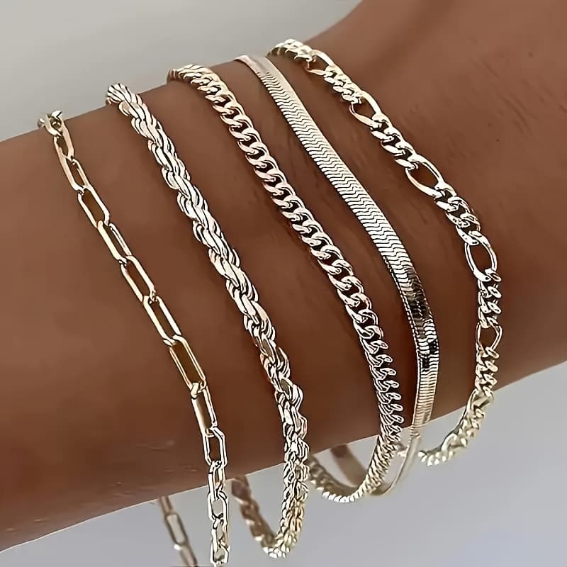 TEMU 1 Set S925 Sterling Silver Bracelet 5pcs Set Bohemian Style Retro Luxury Suitable For Wearing In Occasions