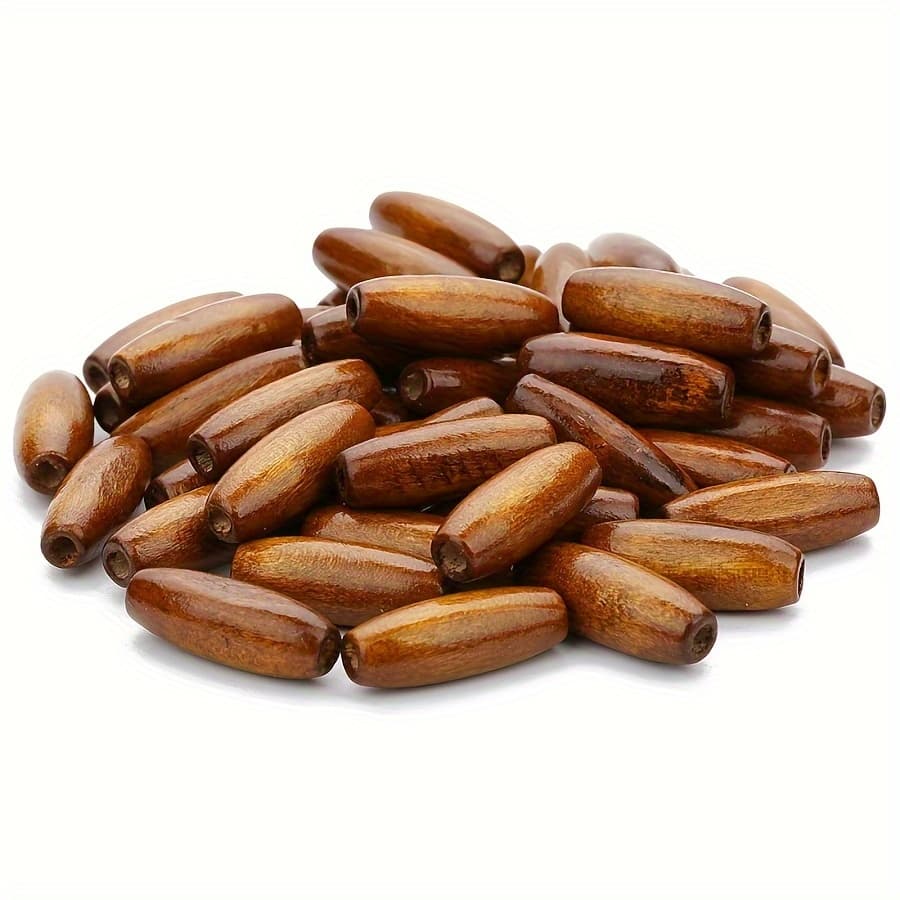 TEMU 200 Pcs 15x7mm Olive-shaped Brown Wood Beads For Jewelry Making, Oval Spacer Beads For Bracelets Necklaces Earrings, Rustic Smooth Wooden Beads Craft Supplies